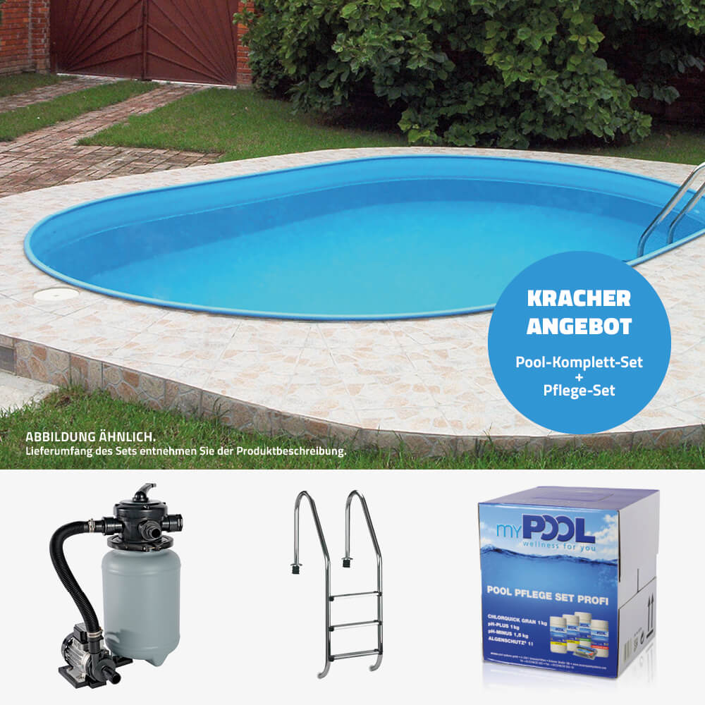 myPool PREMIUM Ovalpool Tiefbecken-Komplett-Set, Stahlmantel - Farbe weiß - inkl. Sandfilter