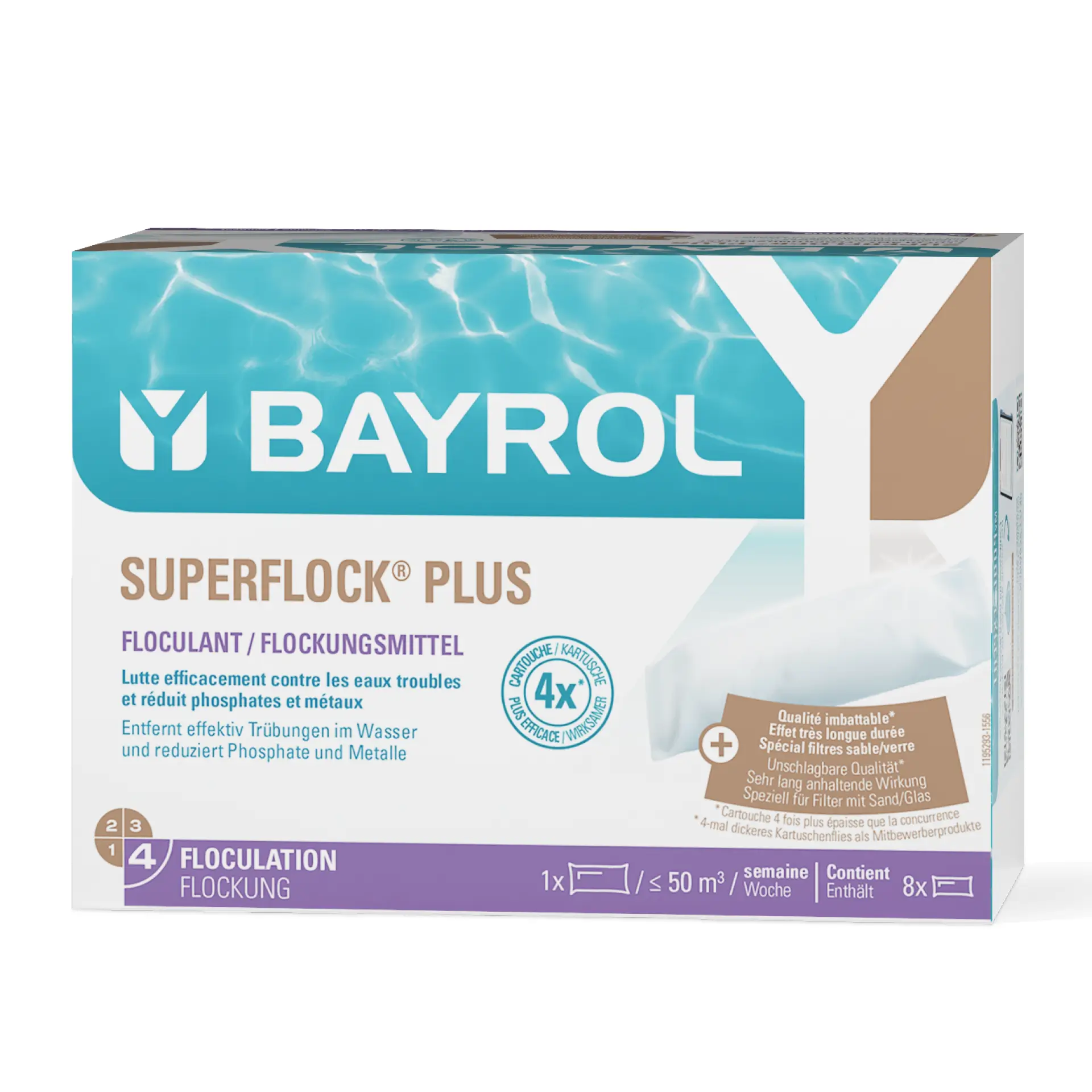 BAYROL Superflock Plus Flockmittelkartuschen 8 Kartuschen je Packung für Sandfilter