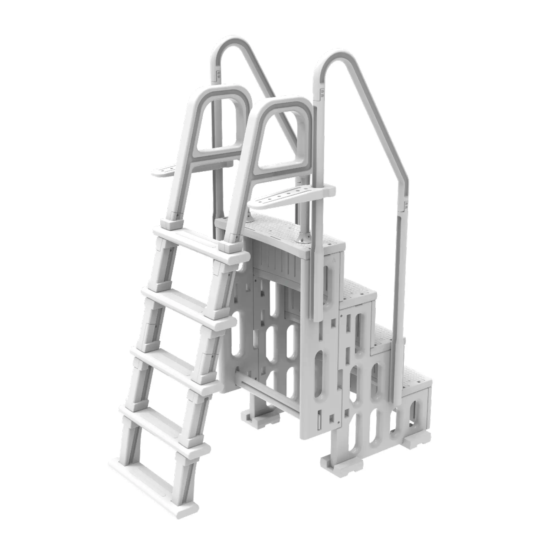 OKU Pooltreppe 4-stufig mit 5-stufiger Leiter für Aufstellpools (bis 1,45 m)
