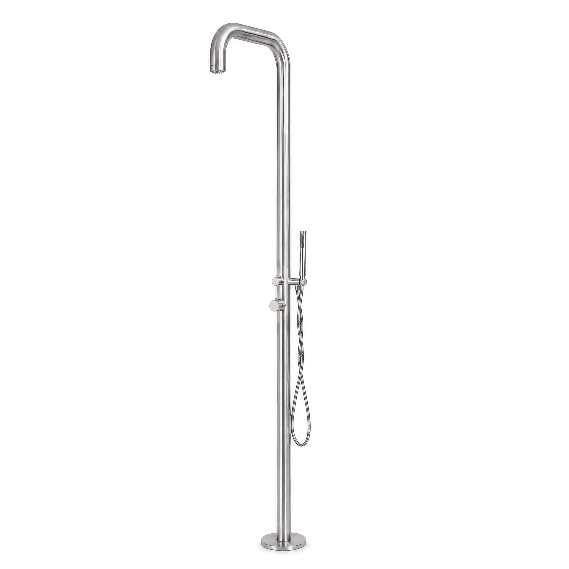 OKU Gartendusche Edelstahl V4A Gebogen – Outdoor-Dusche mit Kopf- & Handbrause